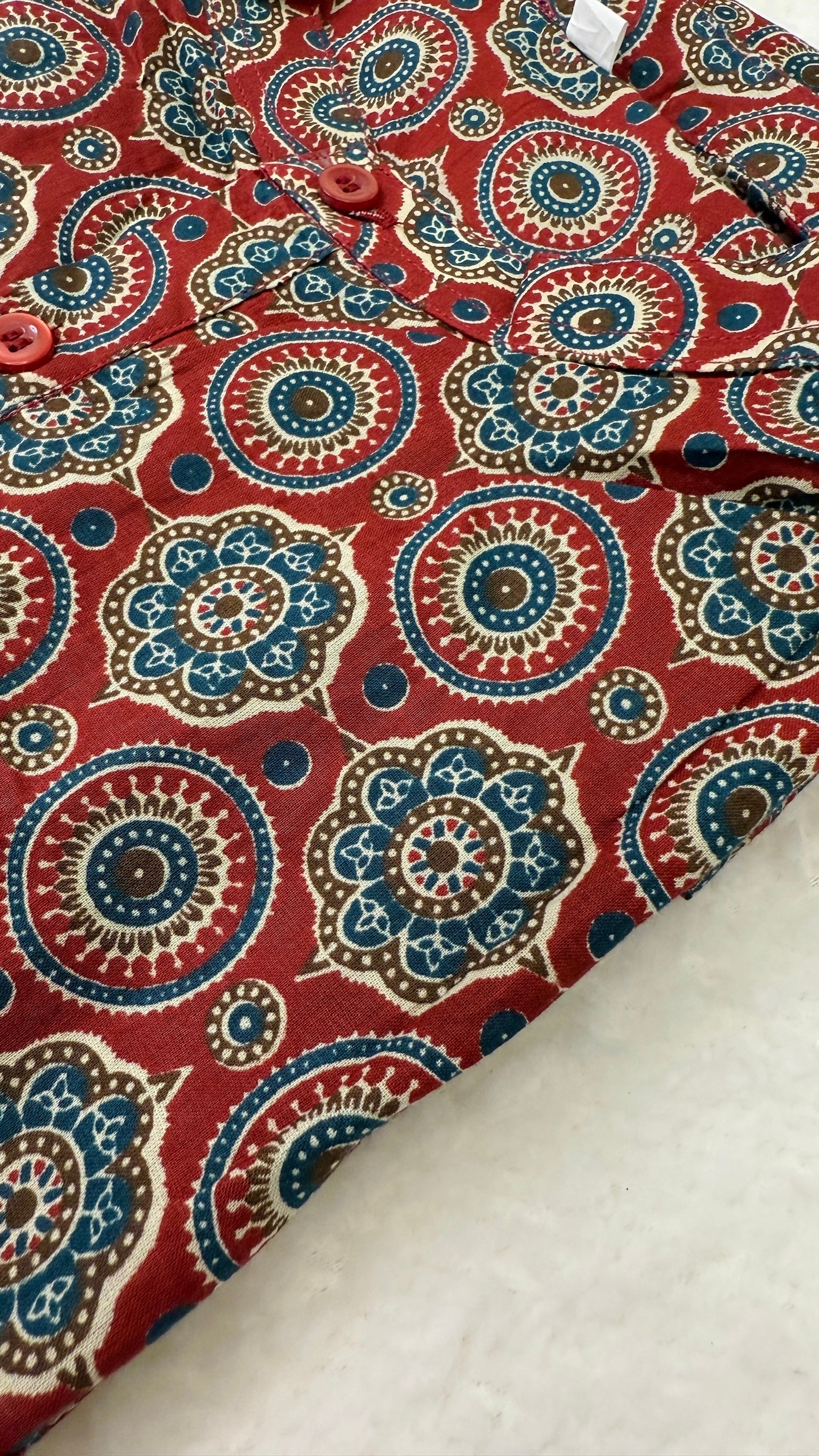 Red Ajrakh Kurta and Mundu